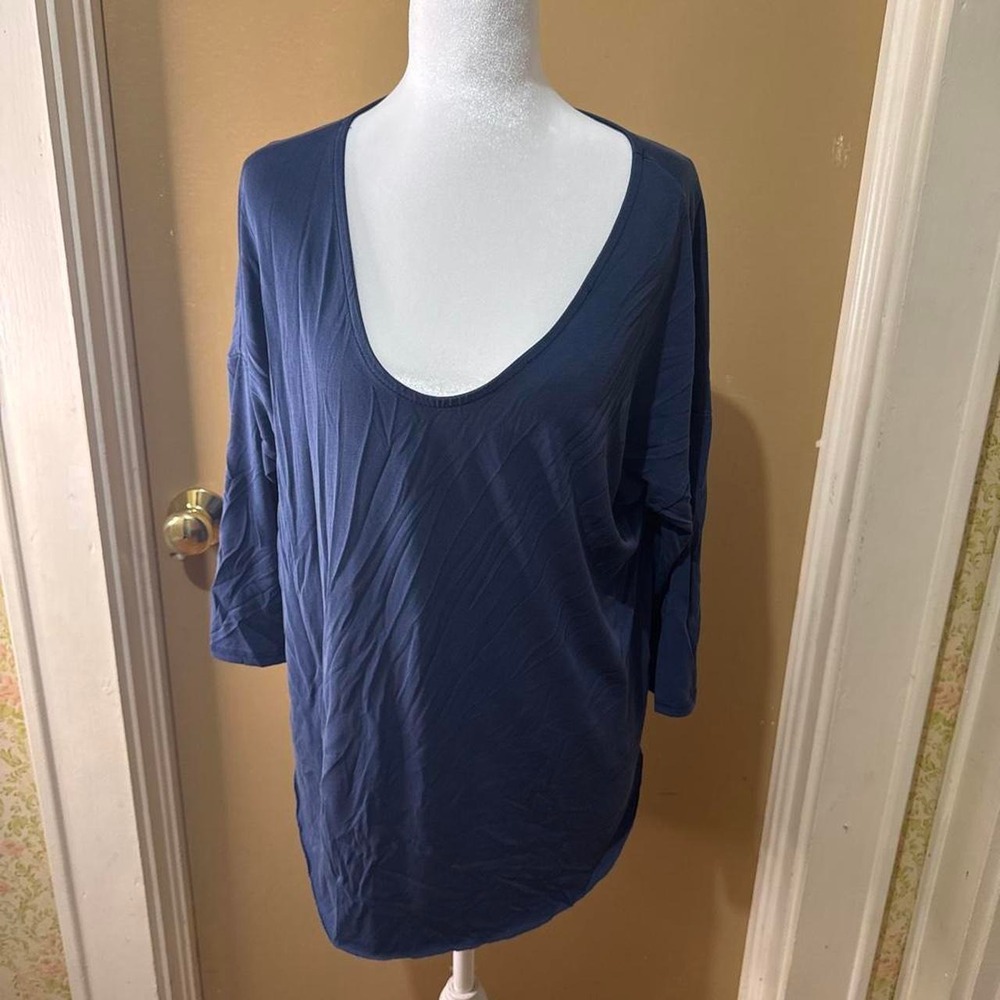 Joah Premium Tunic Top Womens Small Navy Blue Good Zip Back Scoop Neck 17309
